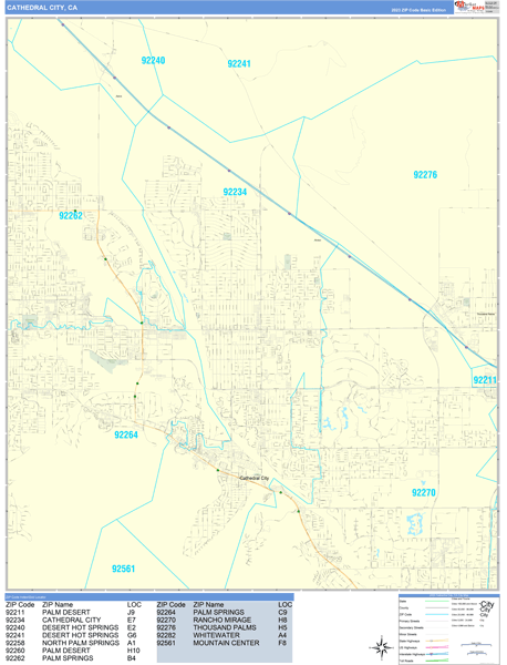 Cathedral City Zip Code Wall Map